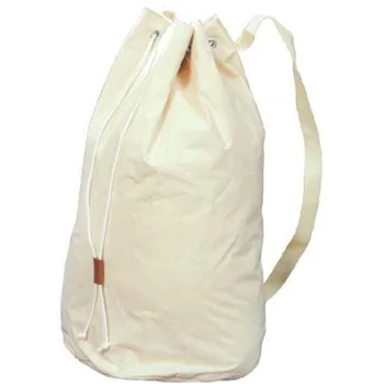 white canvas drawstring backpack