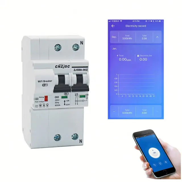 Disjoncteur WIFI Din Rail Smart Switch Commande /à distance de la voix par APP Ewelink pour minuterie mcb Smart Home 110V 220V 380V pour g/én/ération DC et solaire-1P/_50A