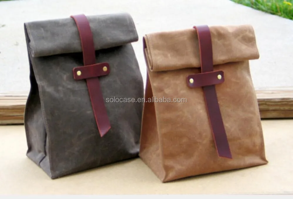 Waxed Canvas And Leather Lunch Tote Bag Waxed Canvas And Leather Lunch Tote Bag