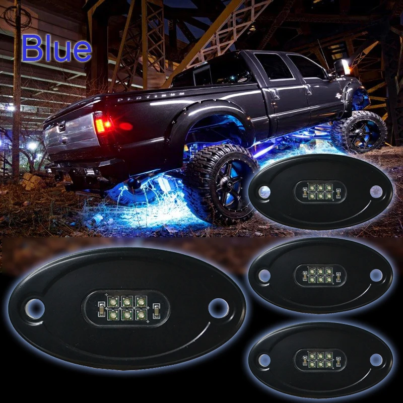 Blue 18w LED Rock Lights Waterproof Off Road LED Rock Light Kit 8 Pods LED Rock Side Marker Lamp