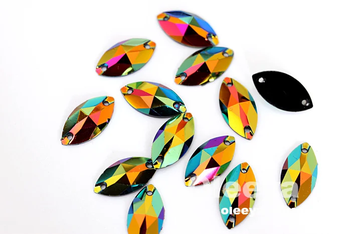 OLeeya Hot Sale 13*17mm Resin Crystal AB Cosmic Stones Flat Back Sew on Rhinestones for Garment