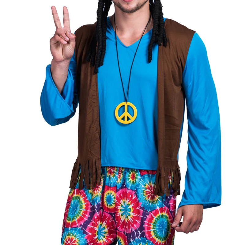 下降航运嘉年华派对花式礼服成人男子爱和平嬉皮复古嬉皮服装为男性