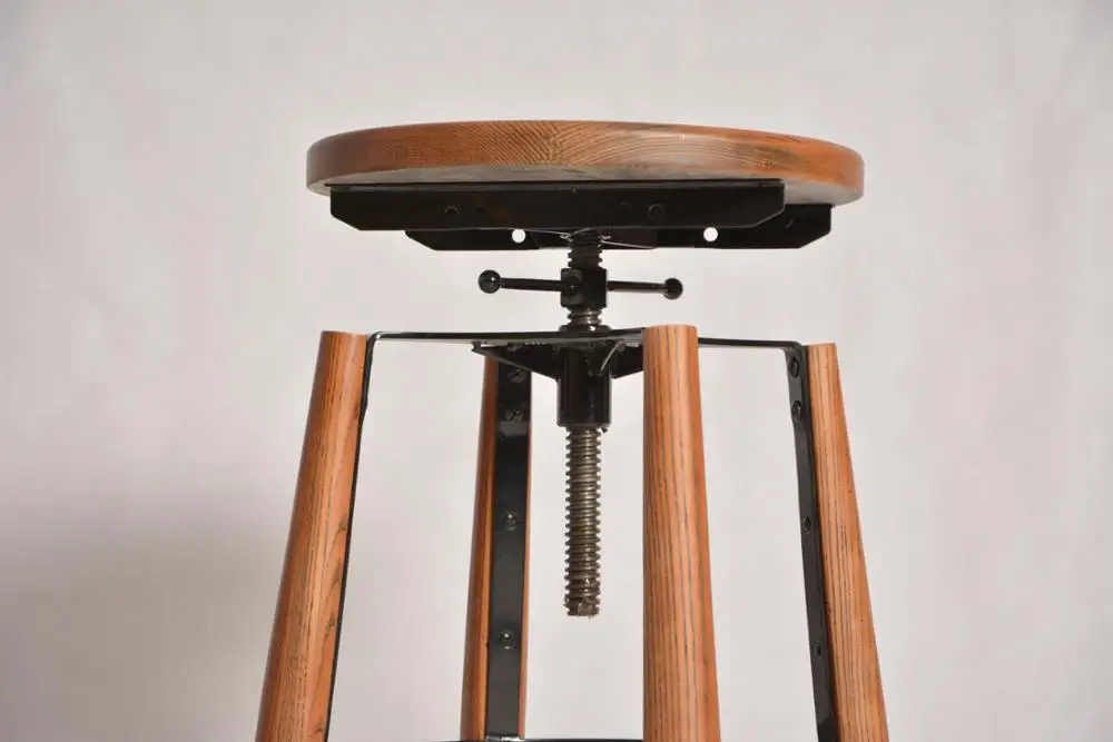 金属框架实木旋转可调酒吧凳子