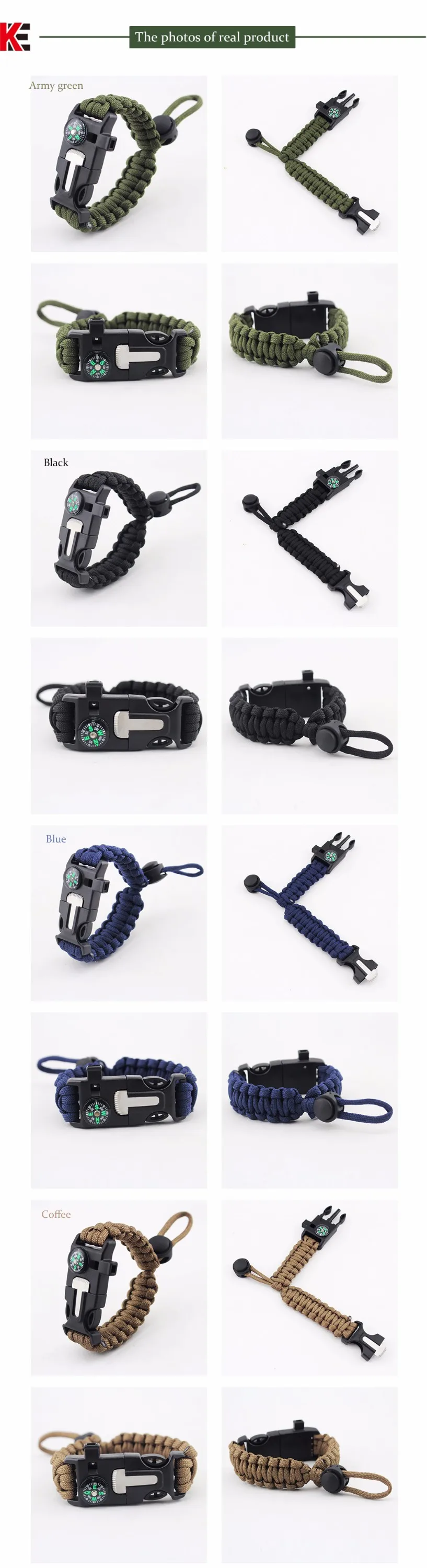 Custom Mental Logo Adjustable Survival Paracord Bracelet For Friendship