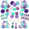 Umiss Mermaid Party Decorations Happy Birthday Banner , Balloons Paper Pom Poms ,glitter cap set Supplies Pack