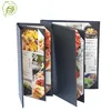 New style high quality corner panel black 3 panels 4 views restaurant menu cover with small MOQ