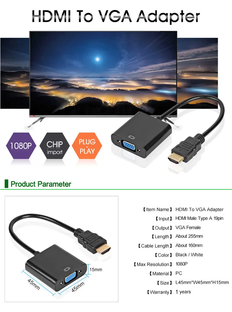 hdmi to vga converter adapter cable