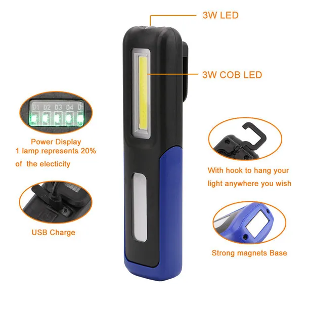 Rechargeable 3w Cob+led Hand Torch Lamp Portable Aldi Led Flexible