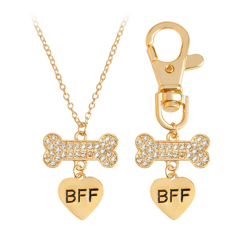 Fashion Crystal Best Friend Forever Heart Necklaces Key Chain For Dogs