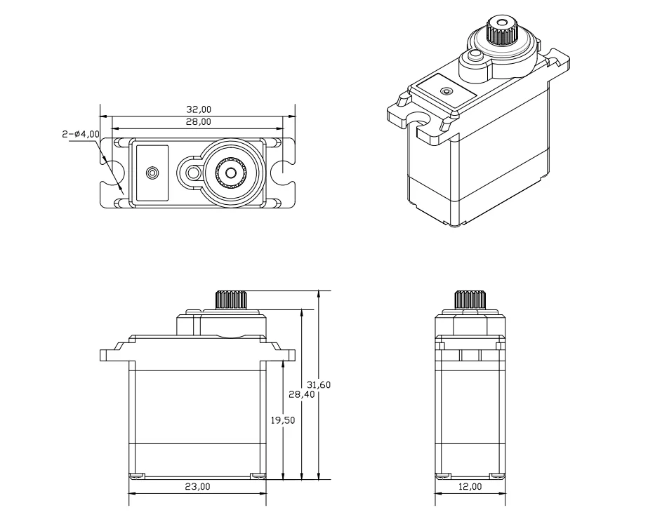 Micro servo 9g чертеж