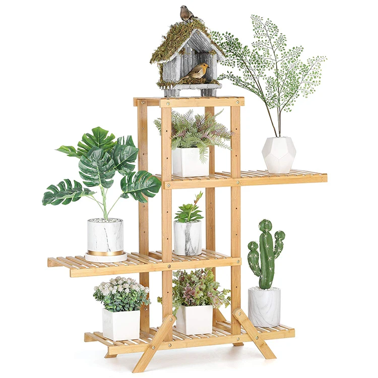 Plant Rack Stand, 4-Tier Verstelbare Badkamer Opslag Bamboe Plank