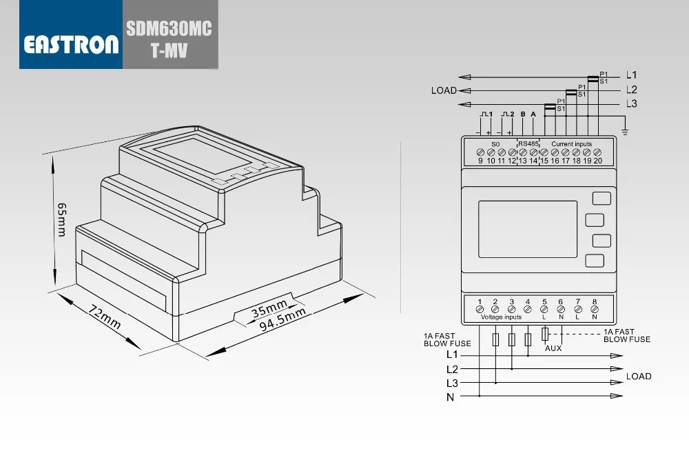 Eastron SDM630MCT Contatore Di Energia Multifunzione - Nuovo Senza Scatola
