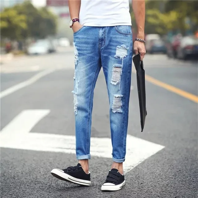 New Style Boys Pants Denim Fabric Youth Football Sports Ripped Jeans ...