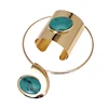 Big Oval Resin Set Jewelry Metal Torques Cuff Bracelet Bangles Necklace Women Alloy Statement Necklaces Party Sets