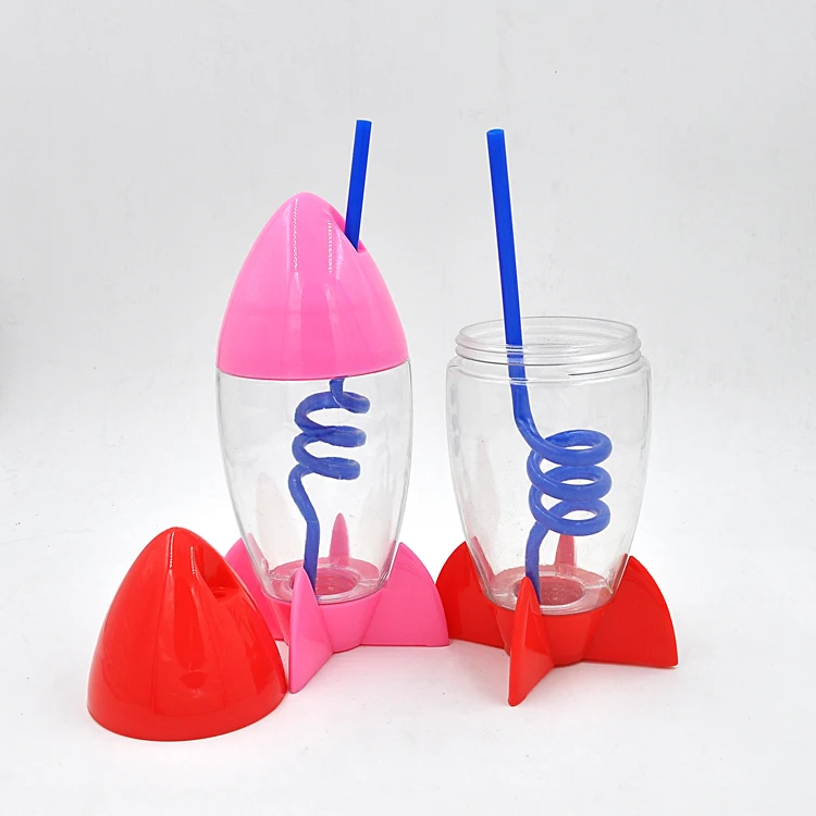 300ml Irregular Rocket Shape Straw Drinking Bottle,Custom Logo Cup