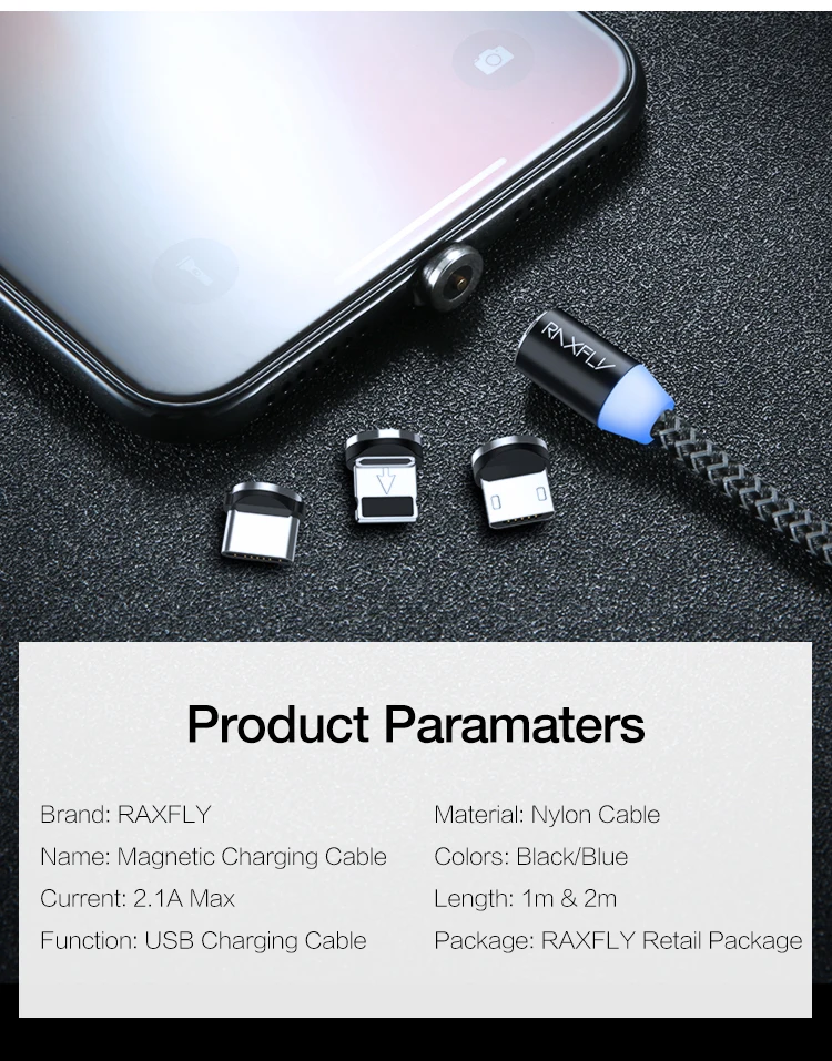 Free Shipping RAXFLY Mobile Phone Charging Accessories 2 M Metal Magnet Nylon Braided Micro Usb Cable - ANKUX.COM