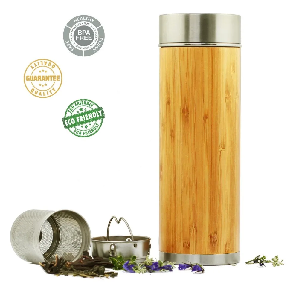14oz Natural Bamboo Flask & Tea Tumbler Bamboo Tea Infuser 15oz Tumbler