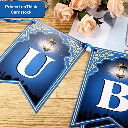 Eid Mubarak Decorations Banner Muslim Ramadan Decorations Blue Eid Celebration Decoration For
