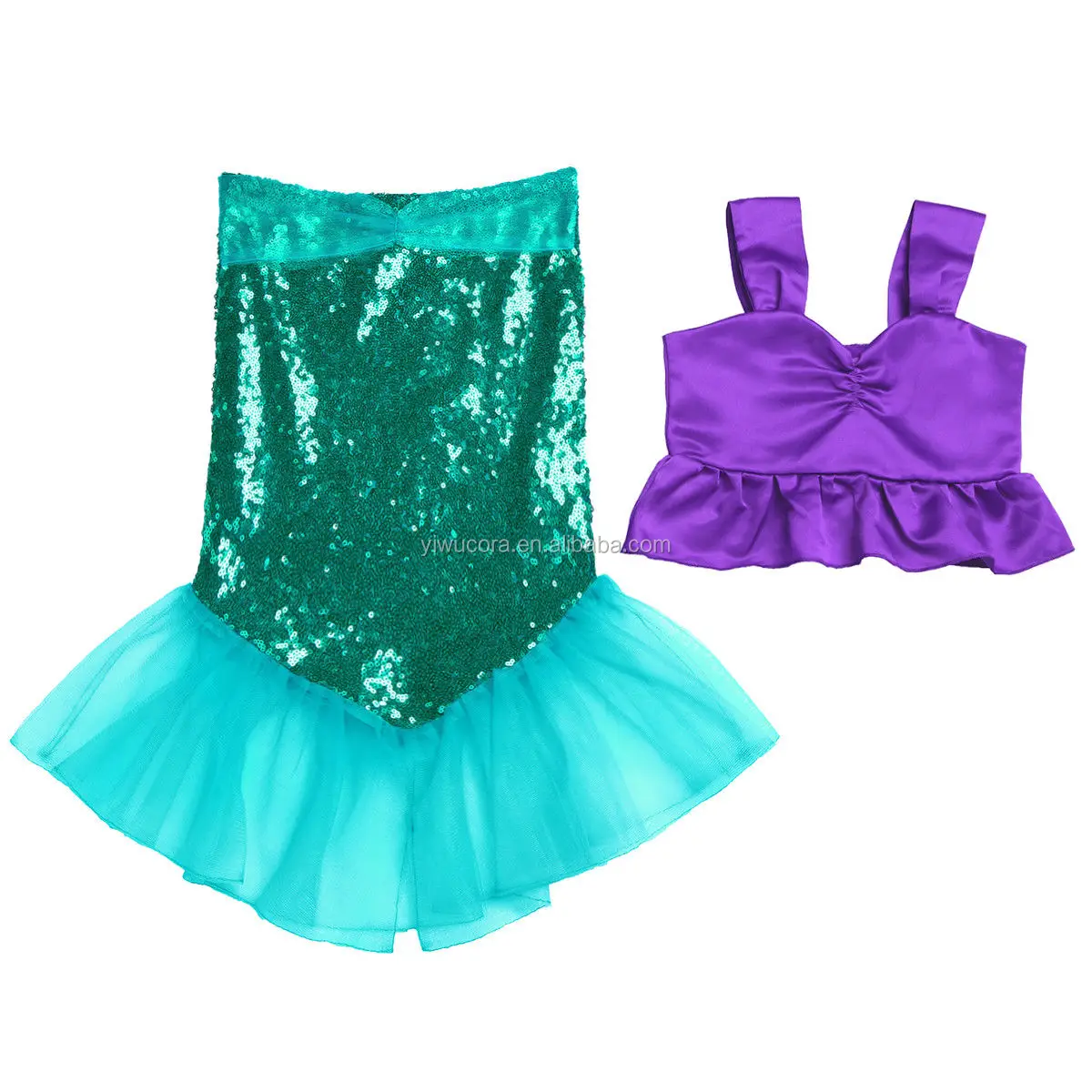 Kids Girls Mermaid Fish Tail Skirt Party Fancy Dress Halloween Cosplay Costume