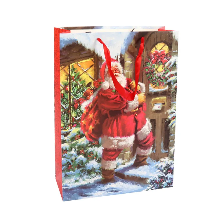 Top Quality Reusable Fancy Cartoon Print PP Rope Handle Santa Pattern Gift Paper Bags