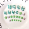 TZ-J99 Green Leaf Design 24 Piece Glue on Nail Sets Press on Nails False Toe Tips