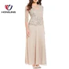 women wear Rounded neckline Mock Two-Piece Beaded A-Line Gown3/4 sleeves Center back zipper with closure wedding banquet dress