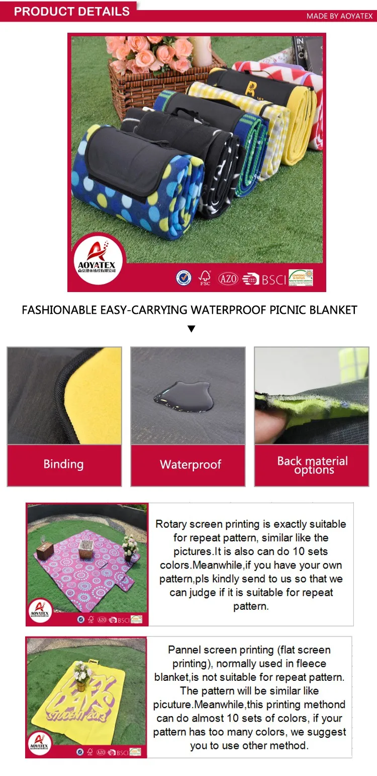 Custom Waterproof Foldable Outdoor Extra Large Disposable Picnic