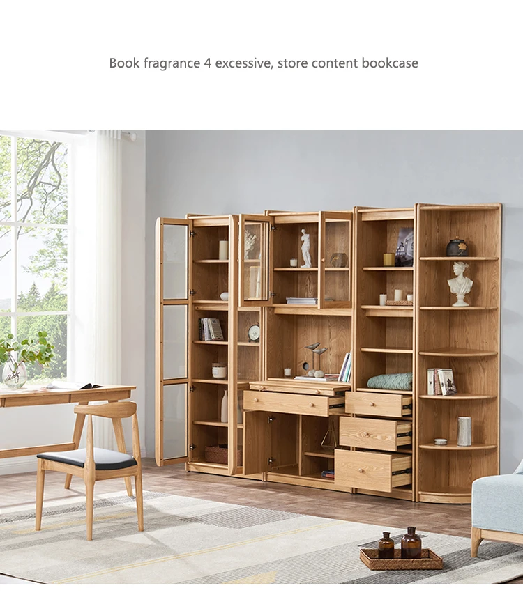 Wholesale OEM  Bookcase Wooden  Bookshelf Filing Cabinet with Glass Door