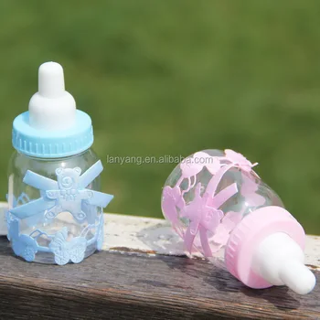 baby plastic favor mini candy bottles ribbon bow bear larger