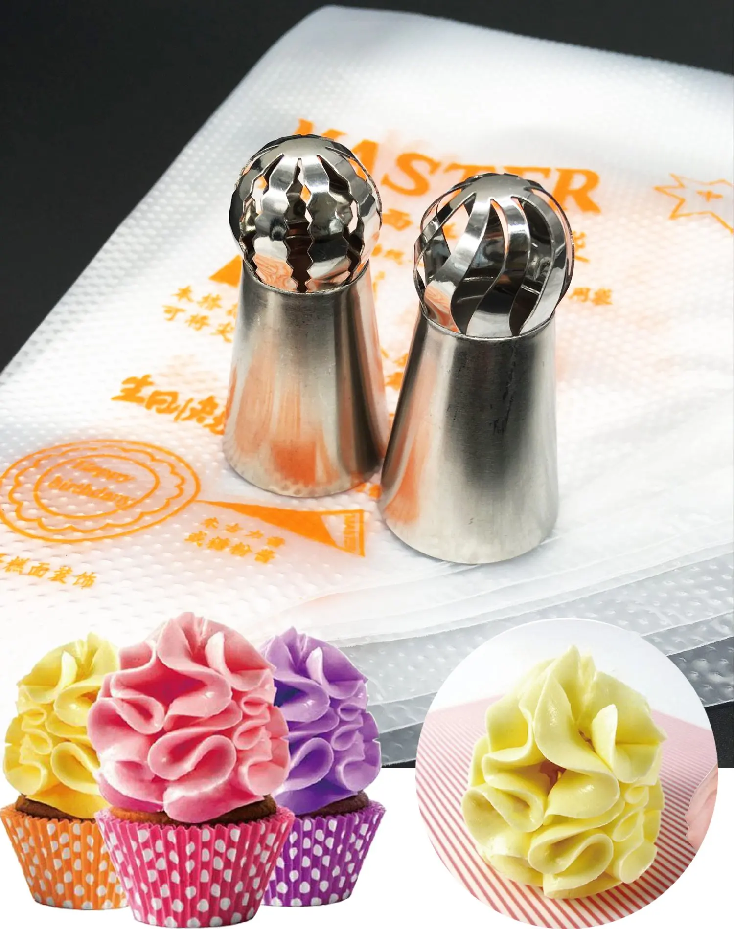 Ball Tips 12Pcs/set, KOOTIPS 2Pcs Sphere Ball Tips+ 10pcs Pastry Bag Russian Icing Piping Nozzles Tips Pastry Cake Fondant Cupcake
