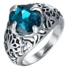 latest fashion hollow exquisite blue large zircon silver plated rings jewelry for women
