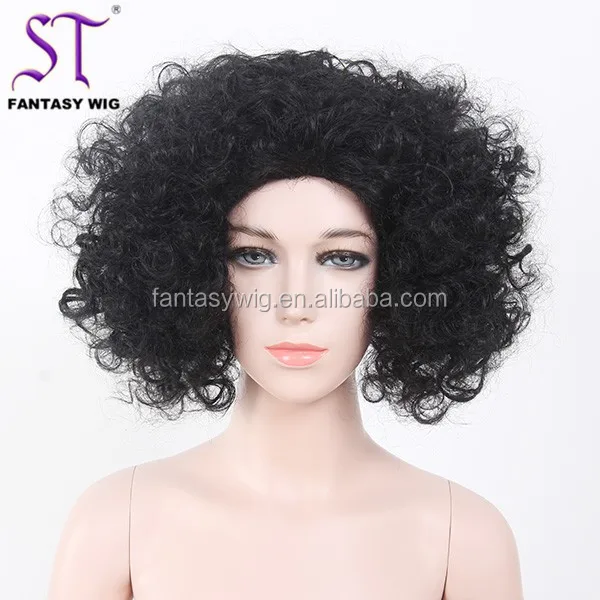 14" Short Black Kinky Curly Synthetic Fancy Dress Party Costume Super