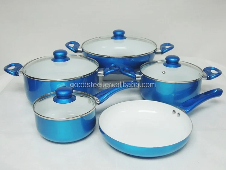 Metallic Paint Bright Colored Cookware Set With Ceramics Coated Inside