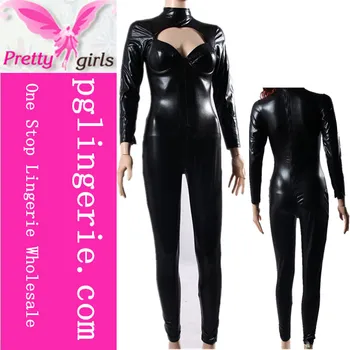 womens black leather jumpsuit