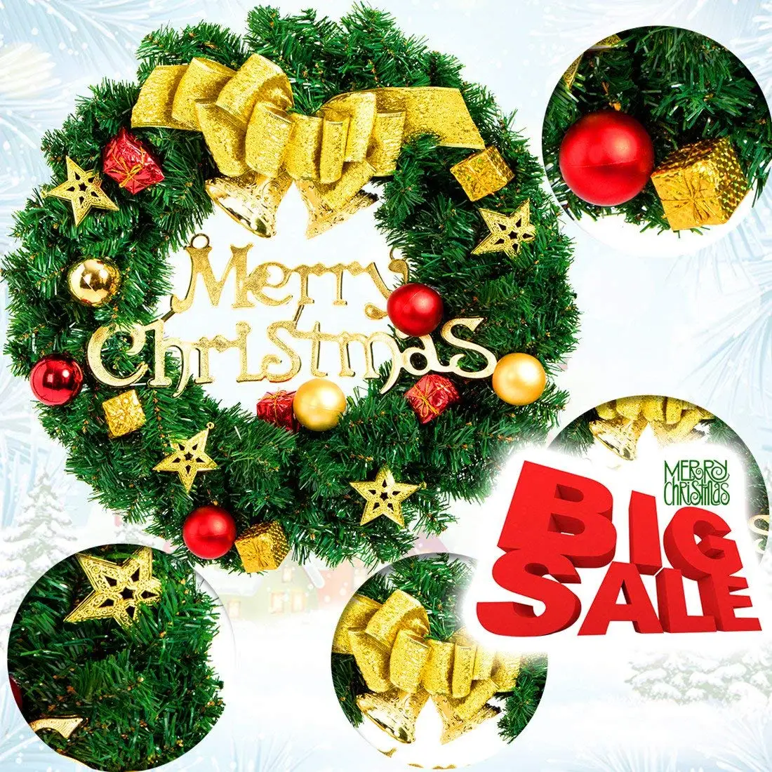 Buy New Year 60cm Christmas Wreath 4 Colors Merry Christmas