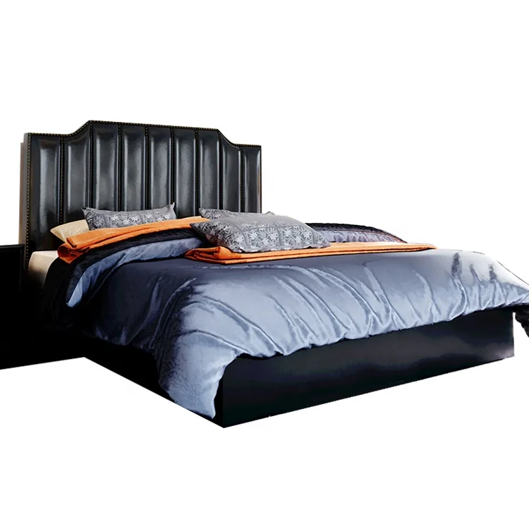 Modern Wood King Size Black Leather Curve Shape Storage Bed Cheaper