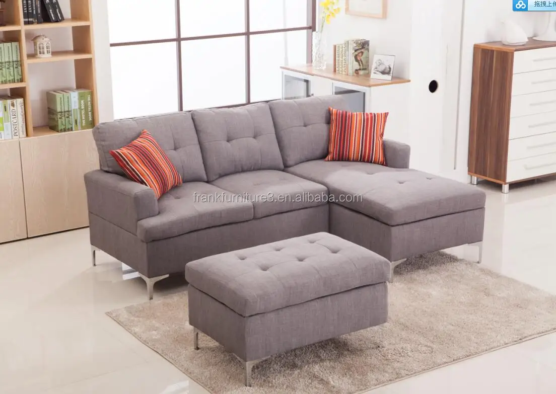 Latest Modern Living Room Contrast Piping Storage Ottoman Sofa Set Sofa