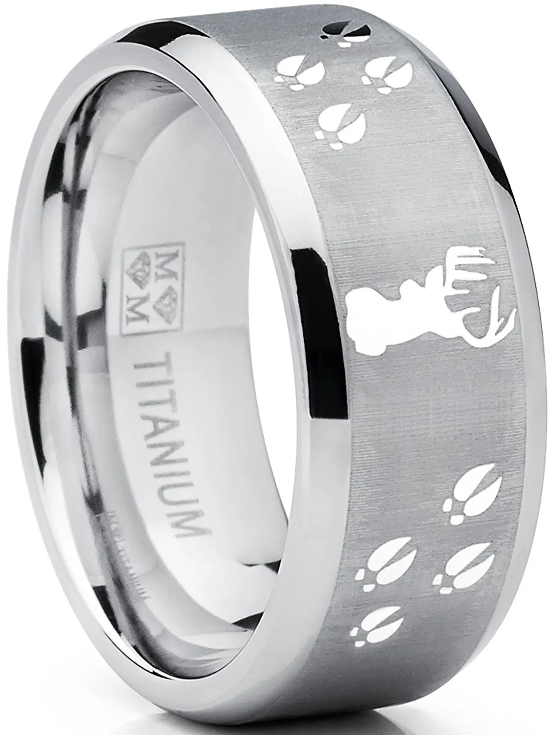 Thorsten Wolf Track Prints Animal Tracks Wolf Print Flat Tungsten Ring 12mm Wide Wedding Band from Roy Rose Jewelry