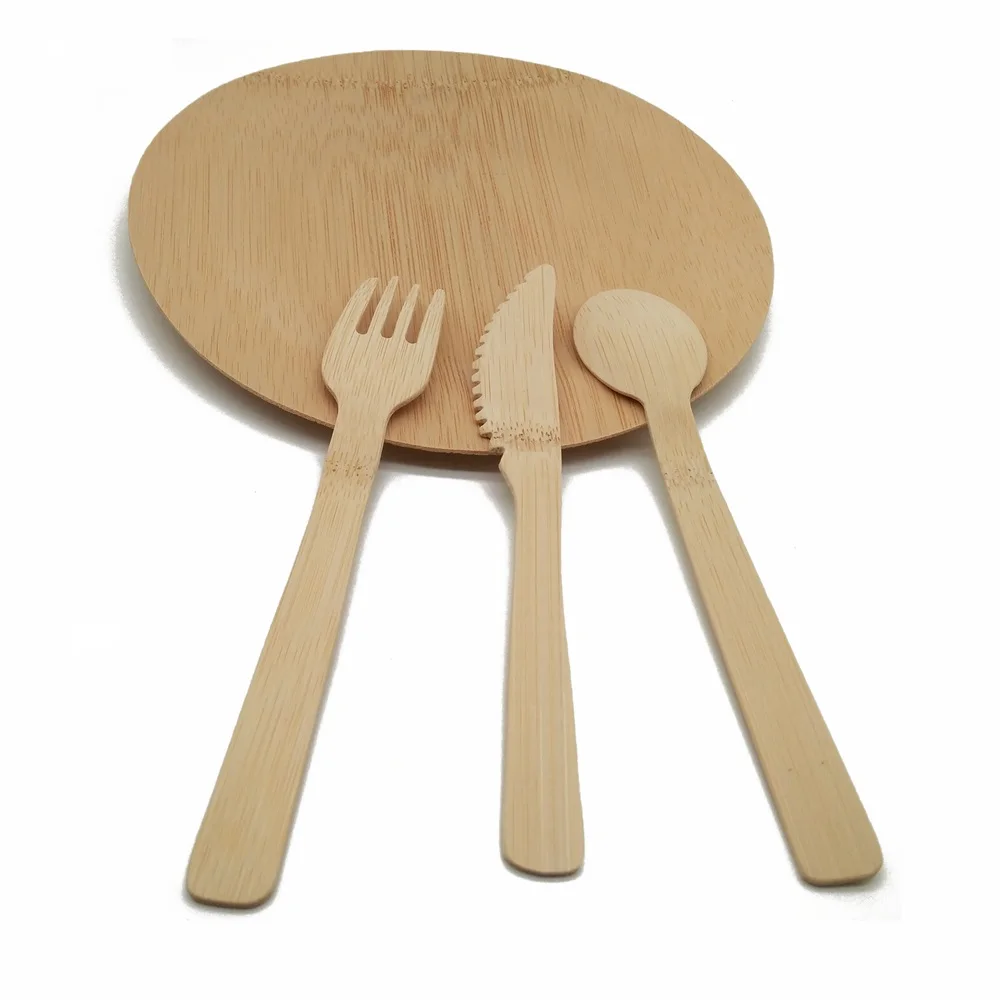 Hot Sell Bamboo Plate Disposable Cutlery Set Fork Knife Spoon Plate