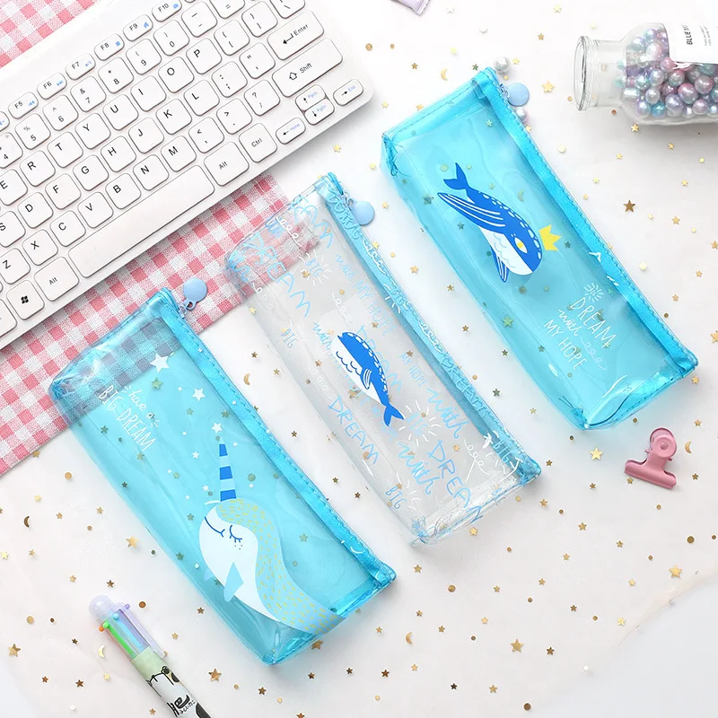 Creative ins transparent pencil case Korea stationery bag simple cute pencil case