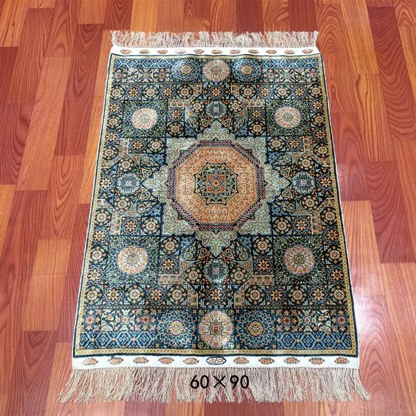 1.7*2.3ft Chinese Handmade Silk Turkish Prayer Mat Muslim Hand Knotted