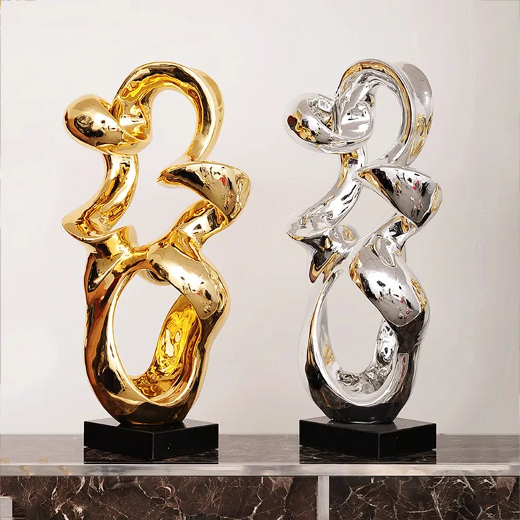 Modern Minimalist Resin Abstract Sculpture Best Chrome Shiny Gold Spray