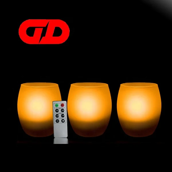 Remote controlled glass flamesless tea lights with timer
