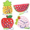 Wooden Lacing Apple Threading Toys Wood Block Puzzle Travel Game Early Learning Fine Motor Skills Educational Gift
