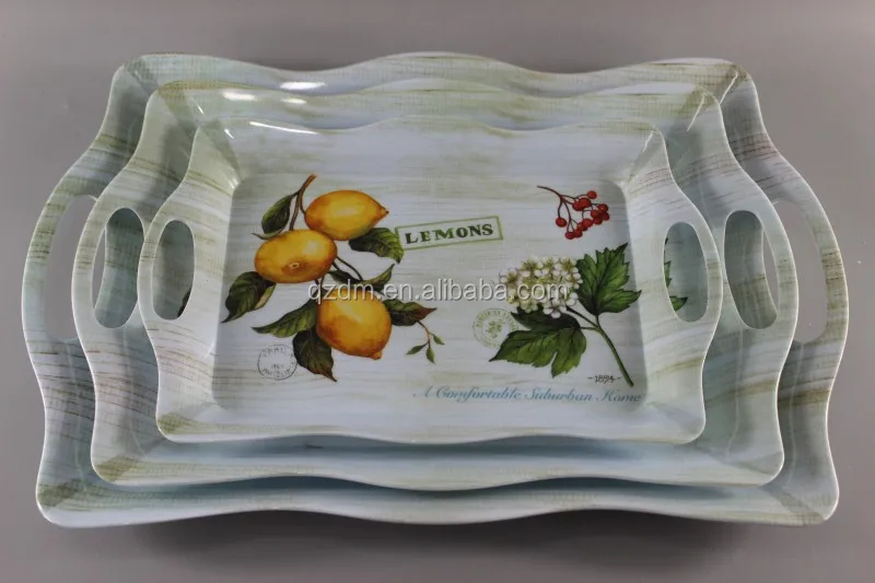 12-15-17" Melamine Serving tray set ,Wave tary with handle