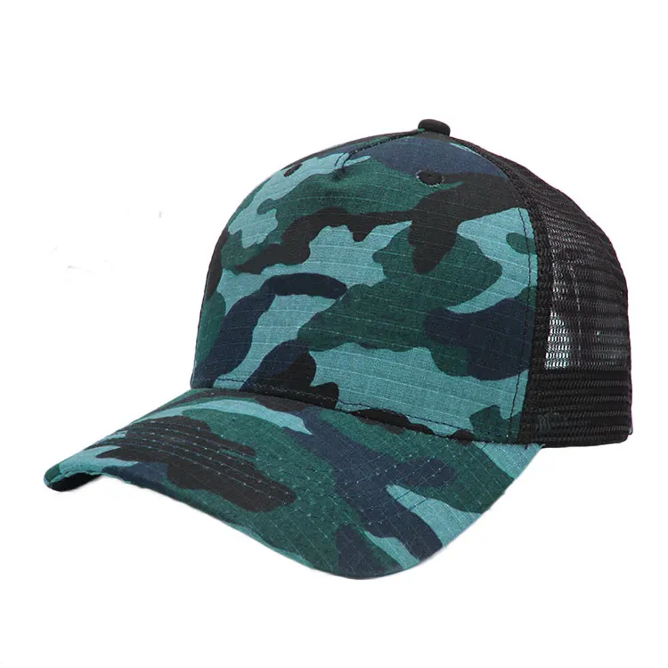 Vintage Distressed Custom Mesh Trucker Baseball Cap 6 Panel Blue Camo ...