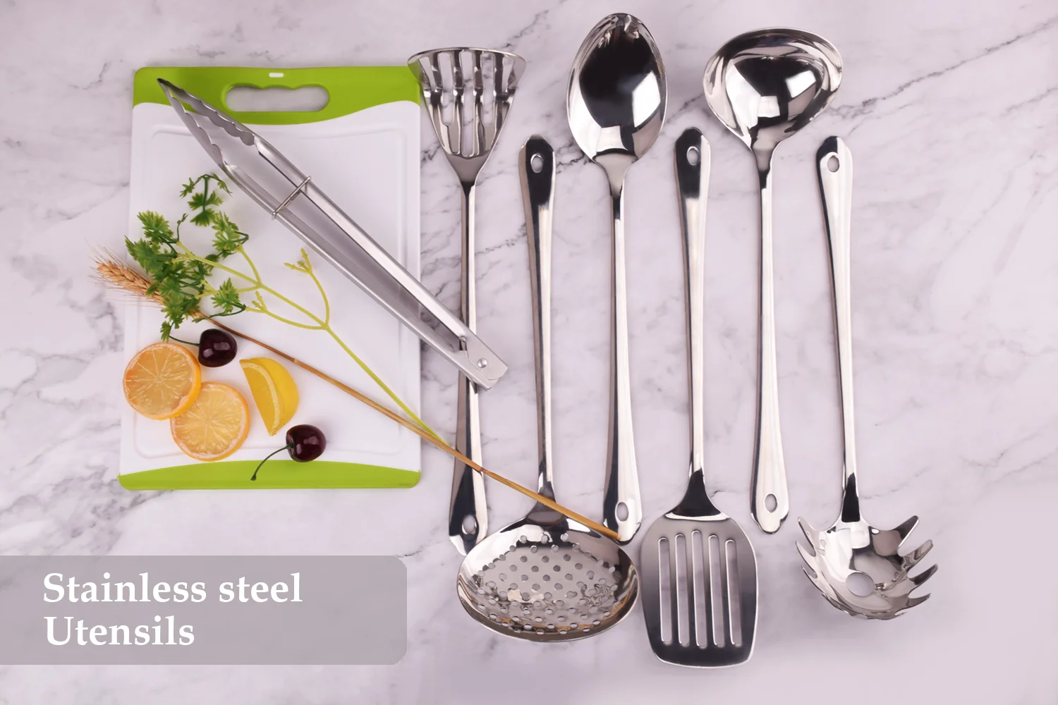 Kitchen Utensil 7 Piece Set With Organization Caddy Stainless Steel