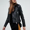 Wholesale high quality top sale classic black women long sleeve leather jacket with sleeve zipper