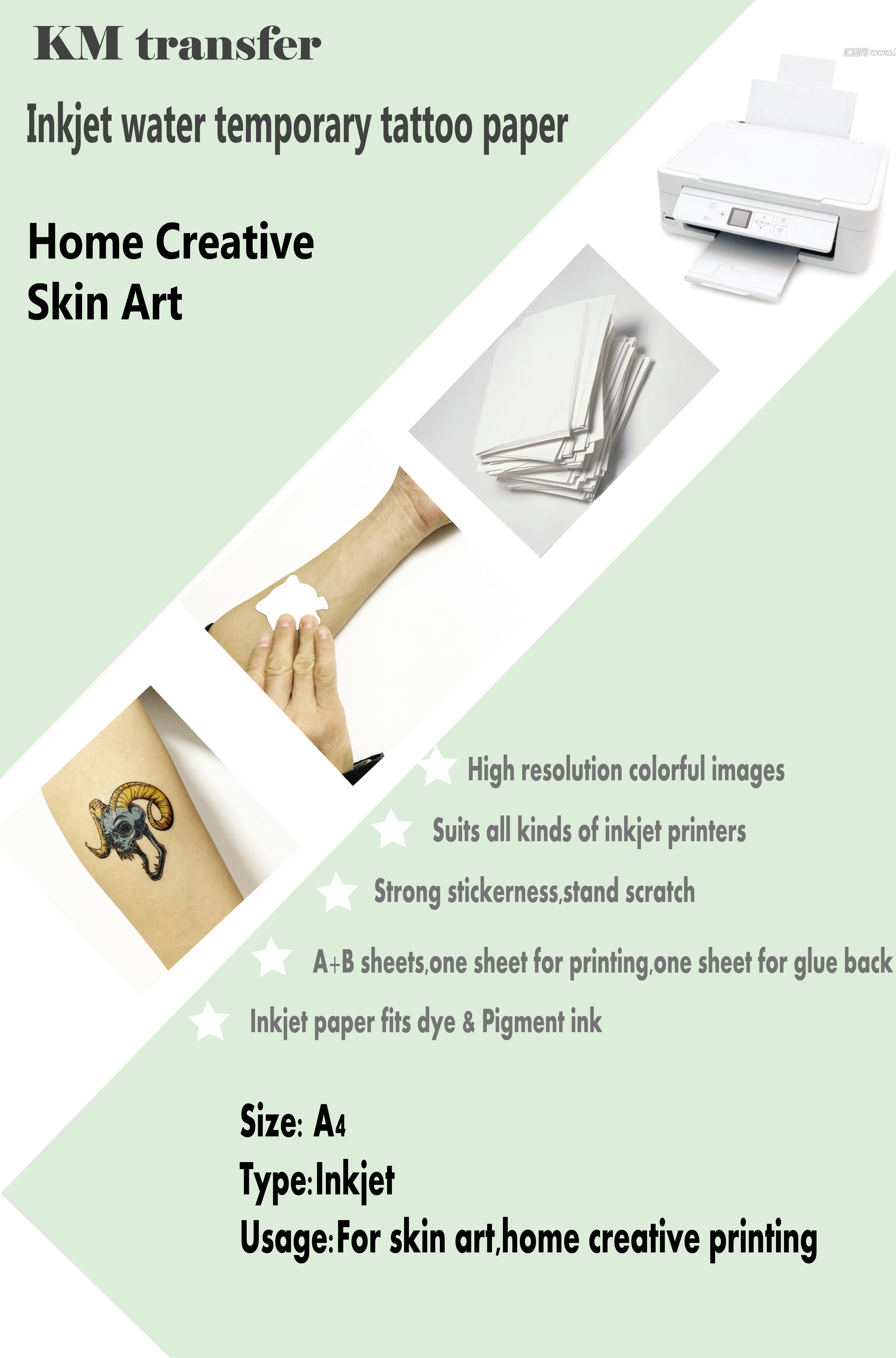 Inkjet & Laser Skin Use Home Creative Arts Water Slide Temporary Tattoo