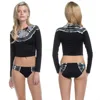 Women fashion long sleeve round neck cropped black quick dry sublimated rash guard with UV protection